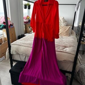 Vibrant Red and Purple Maxi Dress with slit